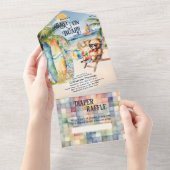 ベビーオンボードサーフボードテディベアベビーシャワー オールインワン招待状 (貼ってはがせる)