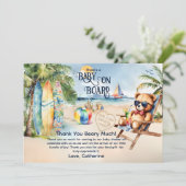 ベビーオンボードサーフボードテディベアベビーシャワー サンキューカード (スタンド正面)