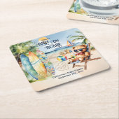 ベビーオンボードサーフボードテディベアベビーシャワー スクエアペーパーコースター (アングル)