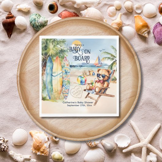ベビーオンボードサーフボードテディベアベビーシャワー スタンダードランチョンナプキン