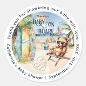 ベビーオンボードサーフボードテディベアベビーシャワー ラウンドシール (正面)