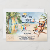 ベビーオンボードサーフボードテディベアベビーシャワー 招待状 (正面)
