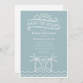 ベビーオンボードサーフボードビーチブルーベビーシャワー 招待状 (正面/裏面)