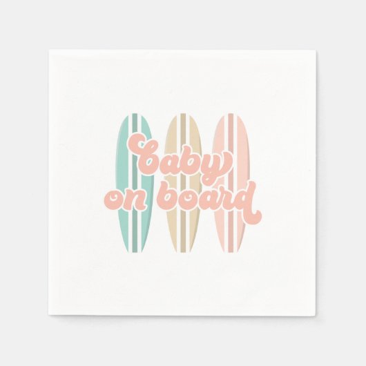 ベビーオンボードサーフボードビーチベビーシャワー スタンダードカクテルナプキン (正面)