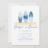 ベビーオンボードサーフボードビーチベビーシャワー 招待状 (正面)