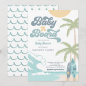 ベビーオンボードサーフボードビーチレトロベビーシャワー 招待状 (正面/裏面)