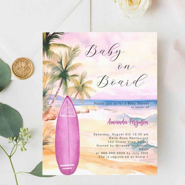 ベビーオンボードサーフボードピンクの女の子ベビーシャワー (クリエイターアップロード済み)