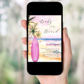 ベビーオンボードサーフボードピンクの女の子ベビーシャワー 招待状