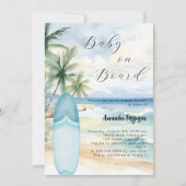 ベビーオンボードサーフボードブルーボーイビーチベビーシャワー 招待状 (正面)