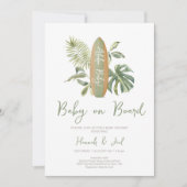 ベビーオンボードサーフボード海ビーチベビーシャワー 招待状 (正面)