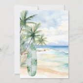 ベビーオンボードサーフボード熱帯ビーチベビーシャワー 招待状 (裏面)