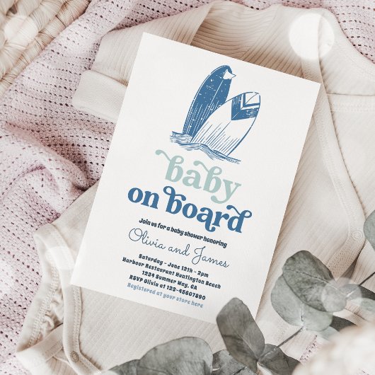 ベビーオンボードサーフモダンビーチベビーシャワー 招待状