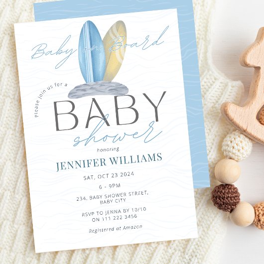 ベビーオンボードサーフ海シーベビーシャワー 招待状