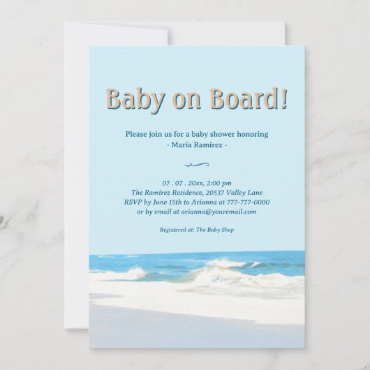 ベビーオンボードシースケープ海ベビーシャワー 招待状 (正面)