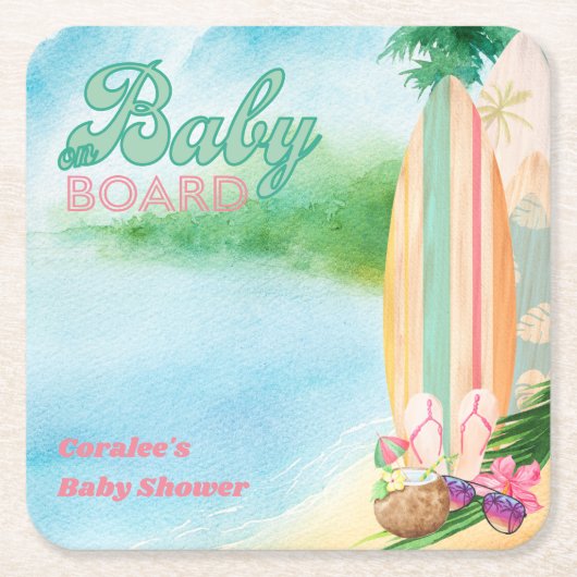 ベビーオンボードトロピカルサマービーチ スクエアペーパーコースター (正面)