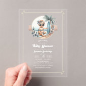 ベビーオンボードトロピカルサーフをテーマにしたベビーシャワー アクリル招待状 (インサイチュ (ポータブル))