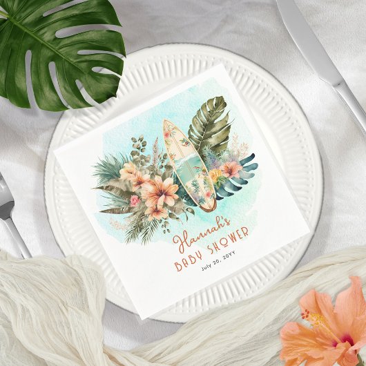 ベビーオンボードトロピカルサーフニュートラルベビーシャワー スタンダードカクテルナプキン