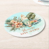 ベビーオンボードトロピカルサーフニュートラルベビーシャワー ラウンドペーパーコースター (アングル)