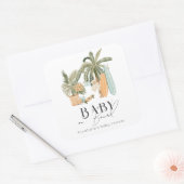 ベビーオンボードパームツリーサーフボードベビーシャワー スクエアシール (封筒)