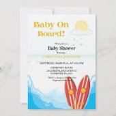 ベビーオンボードビーチサーフィンボードベビーシャワー 招待状 (正面)