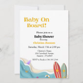 ベビーオンボードビーチサーフィンボードベビーシャワー 招待状 (正面)