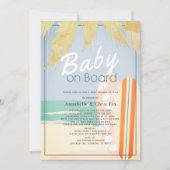 ベビーオンボードビーチサーフガールベビーシャワーバイメール 招待状 (正面)
