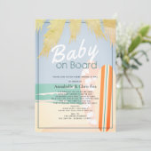 ベビーオンボードビーチサーフガールベビーシャワーバイメール 招待状 (スタンド正面)