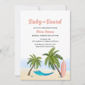 ベビーオンボードビーチサーフパームツリーベビーシャワー 招待状 (正面)