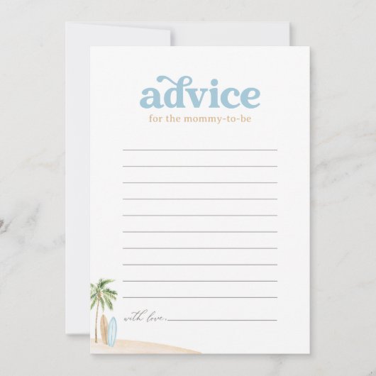 ベビーオンボードビーチサーフベビーシャワーアドバイスカード 招待状 (正面)