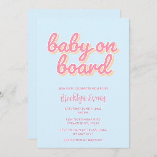 ベビーオンボードビーチサーフベビーシャワー招待状 招待状 (正面/裏面)