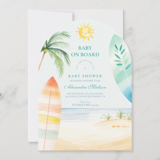 ベビーオンボードビーチサーフベビーシャワー 招待状 (正面)