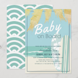 ベビーオンボードビーチサーフボーイバーチャルベビーシャワー 招待状