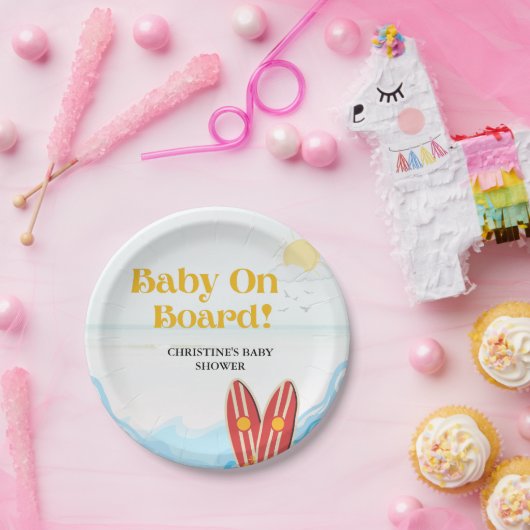 ベビーオンボードビーチベビーシャワー感謝していユー ペーパープレート (パーティー)
