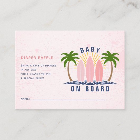 ベビーオンボードピンクの赤ちゃん女の子シャワーおむつラッフル エンクロージャーカード (正面)