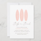 ベビーオンボードピンクサーフボードガールベビーシャワー 招待状 (正面)