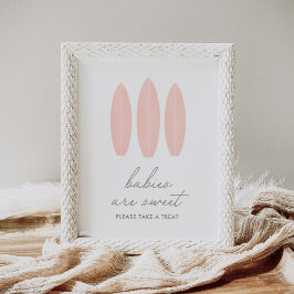 ベビーオンボードピンクサーフボードベビーは甘いサイン ポスター