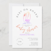 ベビーオンボードピンクサーフボードベビーギールシャワー 招待状 (正面)