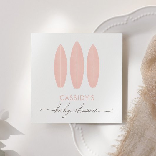 ベビーオンボードピンクサーフボードベビーシャワー スタンダードカクテルナプキン