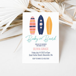 ベビーオンボードピンクサーフボードベビーシャワー 招待状