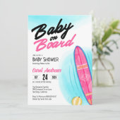 ベビーオンボードピンクサーフボードベビーシャワー 招待状 (スタンド正面)