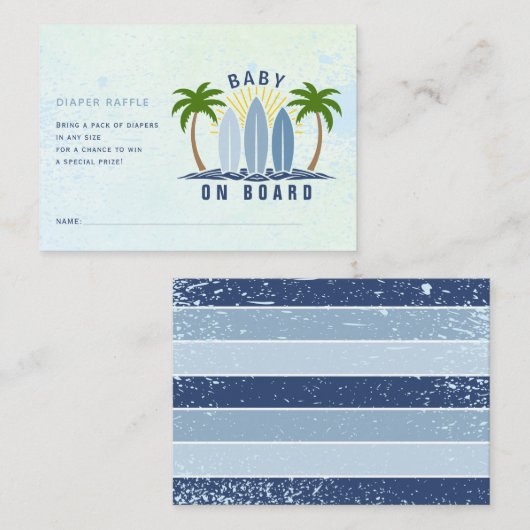 ベビーオンボードブルー男の赤ちゃんシャワーおむつラッフル エンクロージャーカード (正面/裏面)