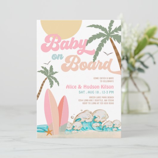 ベビーオンボードベビーシャワー散水サーフィンシャワー 招待状 (スタンド正面)