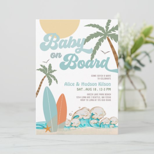 ベビーオンボードベビーシャワー散水サーフィンシャワー 招待状 (スタンド正面)