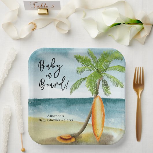 ベビーオンボードベビーシャワー ペーパープレート (ウェディング)