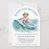 ベビーオンボード水彩サーフィンベビーシャワー 招待状 (正面)