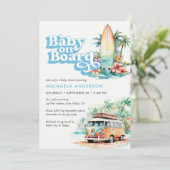 ベビーオンボード水彩ビーチサーフベビーシャワー 招待状 (スタンド正面)