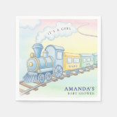 ベビーオンボード水彩列車ベビーシャワー スタンダードカクテルナプキン (正面)