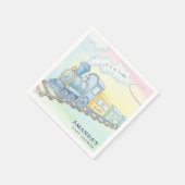 ベビーオンボード水彩列車ベビーシャワー スタンダードカクテルナプキン (角)