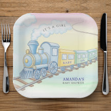 ベビーオンボード水彩列車ベビーシャワー