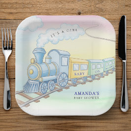 ベビーオンボード水彩列車ベビーシャワー ペーパープレート